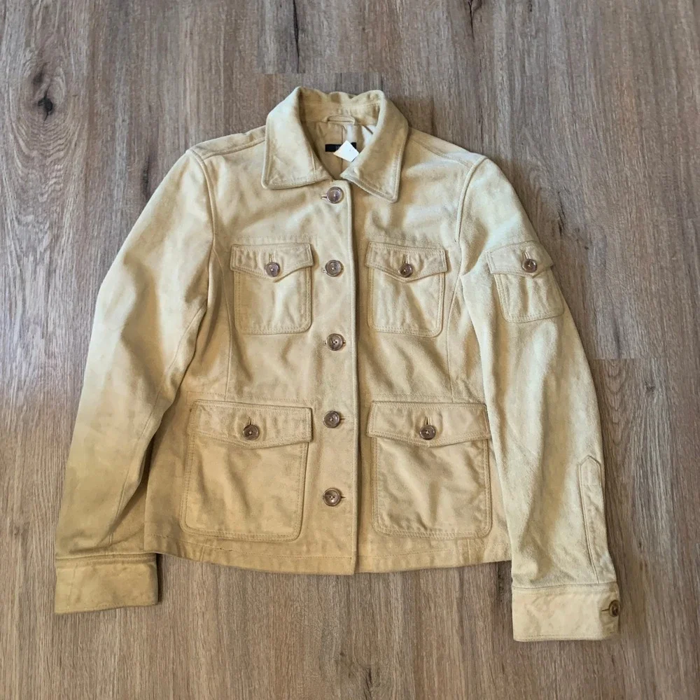 Vintage 1990s J.Crew camel suede utility chore coat - size medium womens